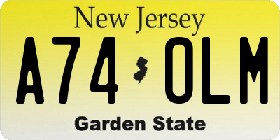 NJ license plate A74OLM