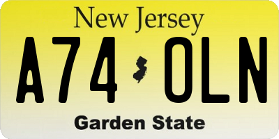 NJ license plate A74OLN