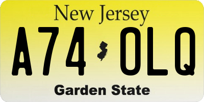 NJ license plate A74OLQ