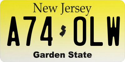 NJ license plate A74OLW