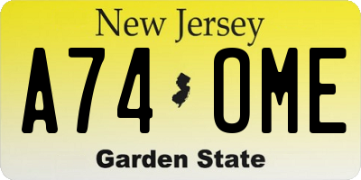NJ license plate A74OME