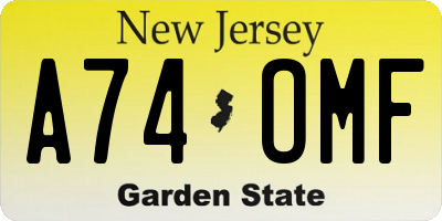 NJ license plate A74OMF