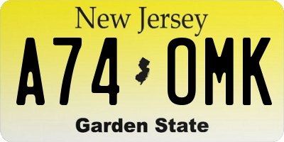 NJ license plate A74OMK