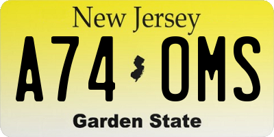 NJ license plate A74OMS