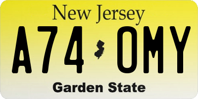 NJ license plate A74OMY