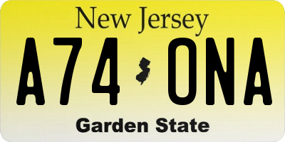 NJ license plate A74ONA