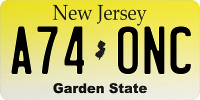 NJ license plate A74ONC