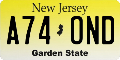 NJ license plate A74OND