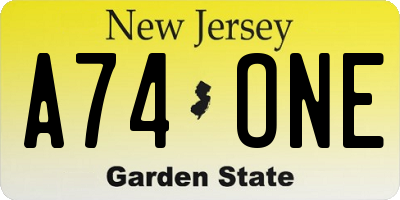 NJ license plate A74ONE