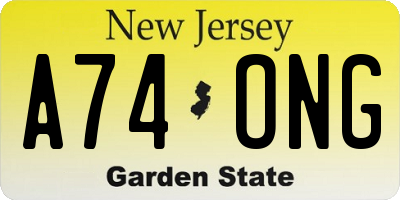 NJ license plate A74ONG