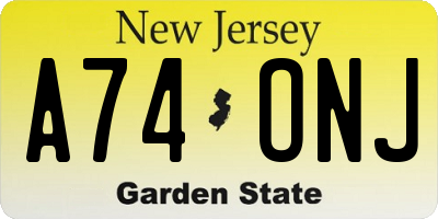 NJ license plate A74ONJ