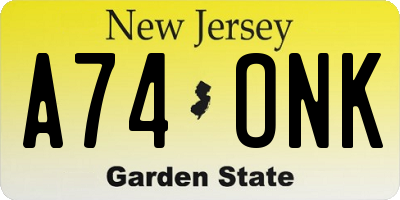 NJ license plate A74ONK