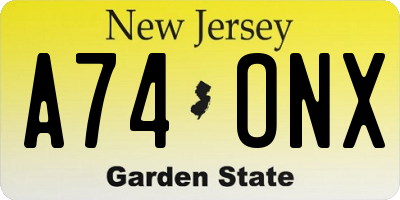 NJ license plate A74ONX