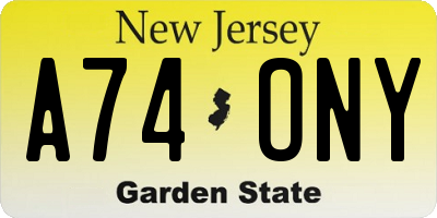 NJ license plate A74ONY