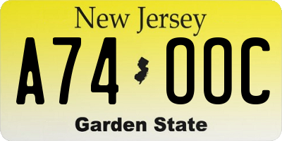 NJ license plate A74OOC