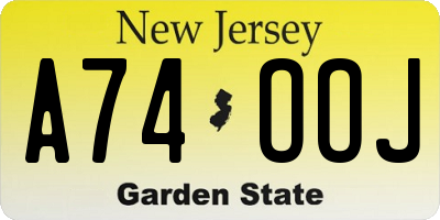 NJ license plate A74OOJ