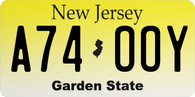 NJ license plate A74OOY