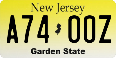 NJ license plate A74OOZ