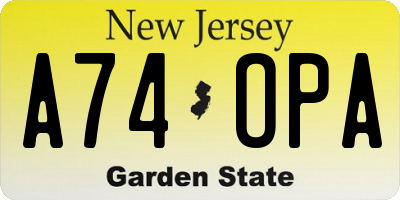 NJ license plate A74OPA