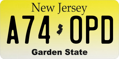 NJ license plate A74OPD
