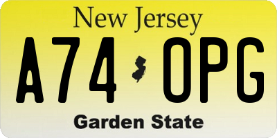 NJ license plate A74OPG