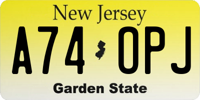 NJ license plate A74OPJ