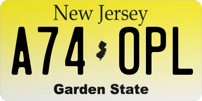 NJ license plate A74OPL