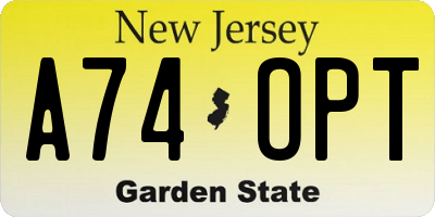 NJ license plate A74OPT