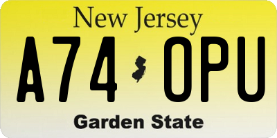 NJ license plate A74OPU