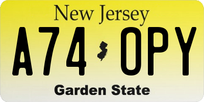 NJ license plate A74OPY