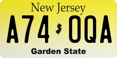 NJ license plate A74OQA