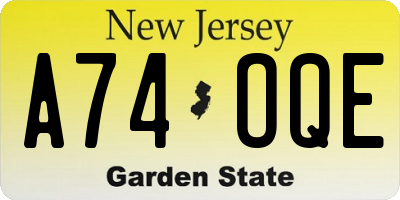 NJ license plate A74OQE