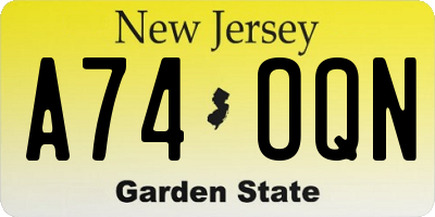 NJ license plate A74OQN