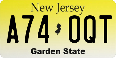 NJ license plate A74OQT