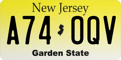NJ license plate A74OQV