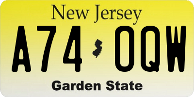 NJ license plate A74OQW