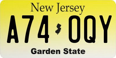 NJ license plate A74OQY