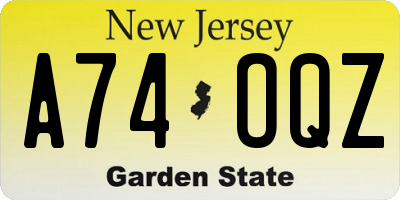 NJ license plate A74OQZ