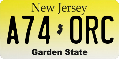 NJ license plate A74ORC