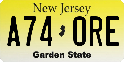 NJ license plate A74ORE