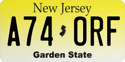NJ license plate A74ORF