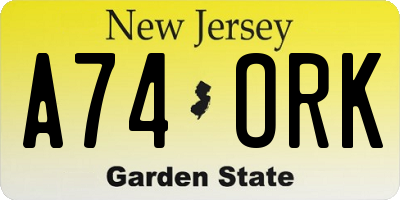 NJ license plate A74ORK