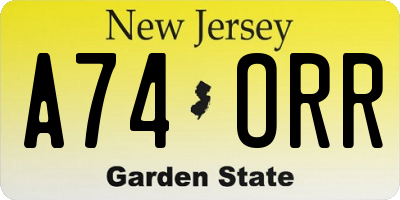 NJ license plate A74ORR