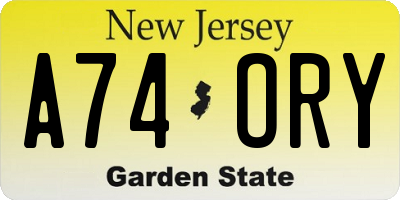 NJ license plate A74ORY