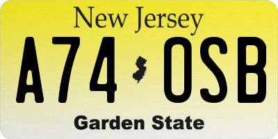 NJ license plate A74OSB