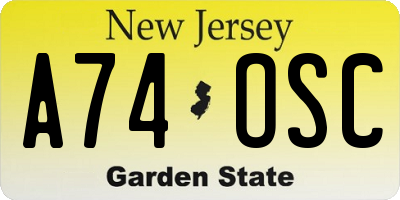 NJ license plate A74OSC
