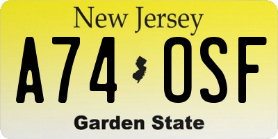 NJ license plate A74OSF