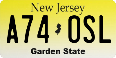NJ license plate A74OSL