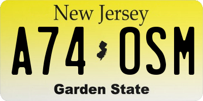 NJ license plate A74OSM