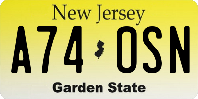 NJ license plate A74OSN